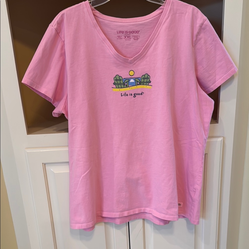 Life Is Good Pink Short Sleeve Tee with Graphic